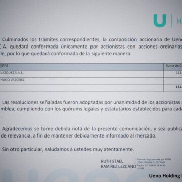 Peña sale de Ueno Holding tras reestructuración