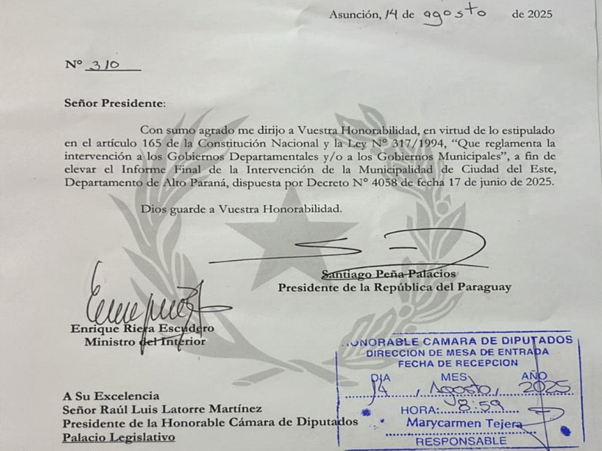 Diputados recibe informe sobre intervención municipal